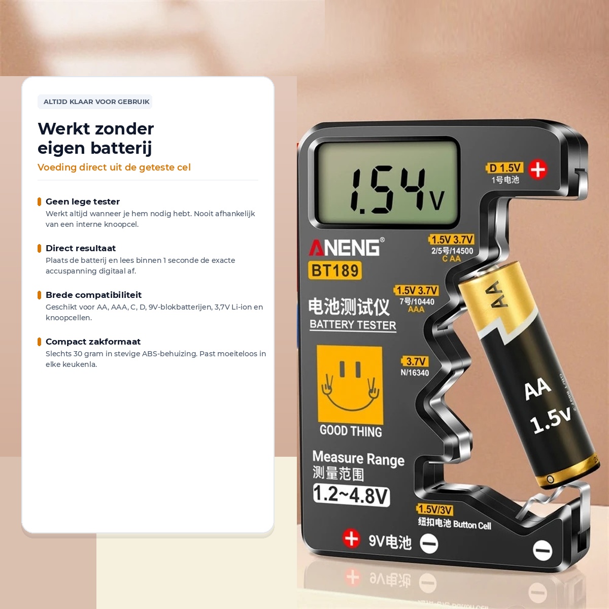 Werkt zonder eigen batterij