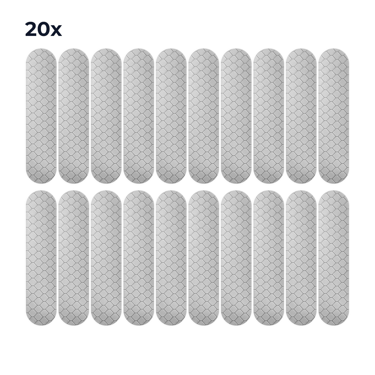 Set van 20 zilver-witte reflecterende fietsstickers op zuiver witte achtergrond
