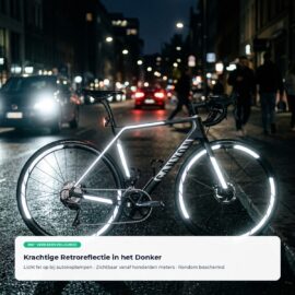 Krachtige retroreflectie in het donker op fietswielen en frame bij autokoplampen