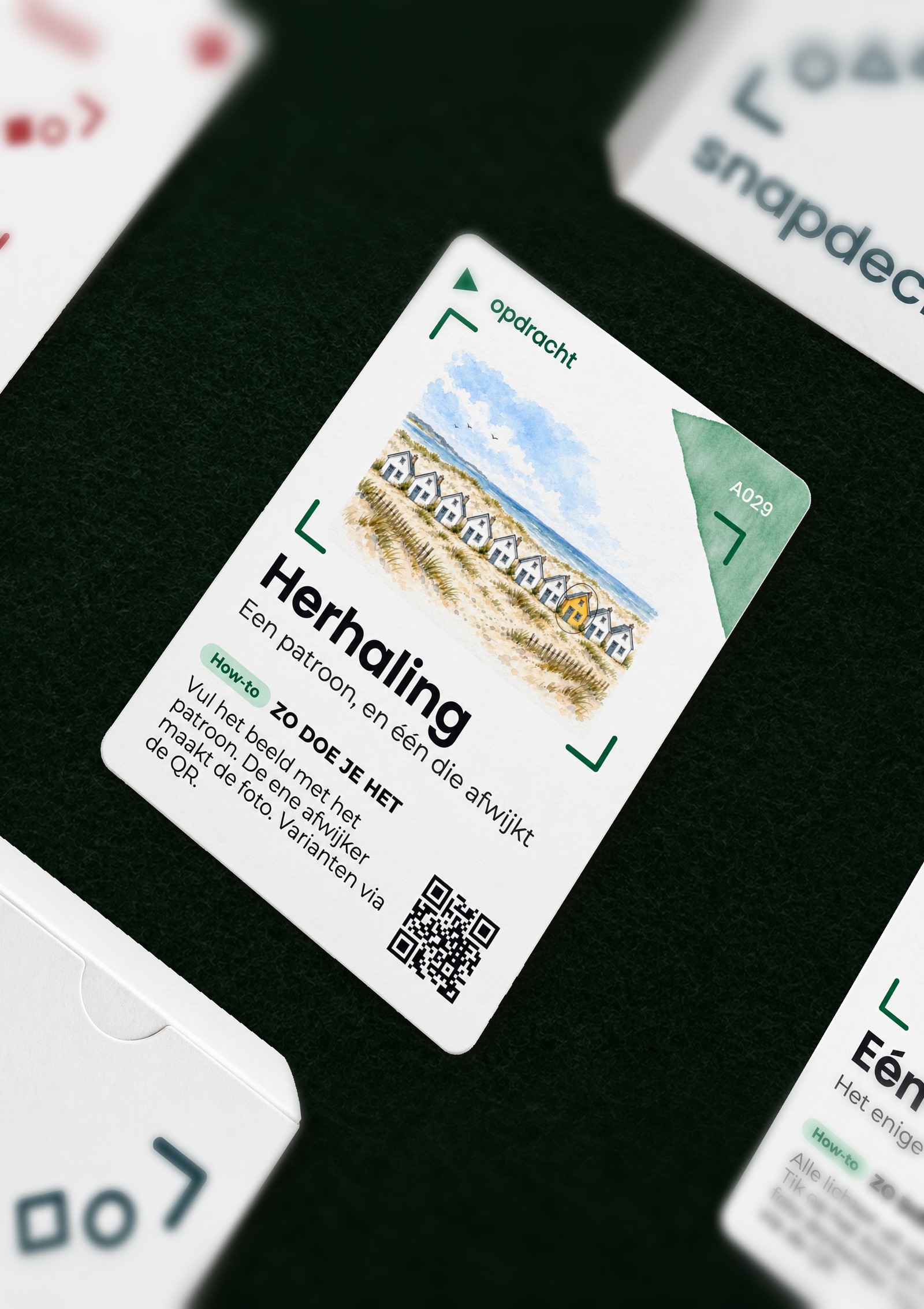 Snapdeck kaartspel: close-up van de opdrachtkaart Herhaling op een speeltafel