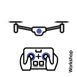 Lijntekening van een drone met het woord Workshop