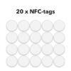 20 anti-metaal NFC-stickers NTAG215, 25 mm rond, wit