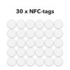 30 anti-metaal NFC-stickers NTAG215, 25 mm rond, wit