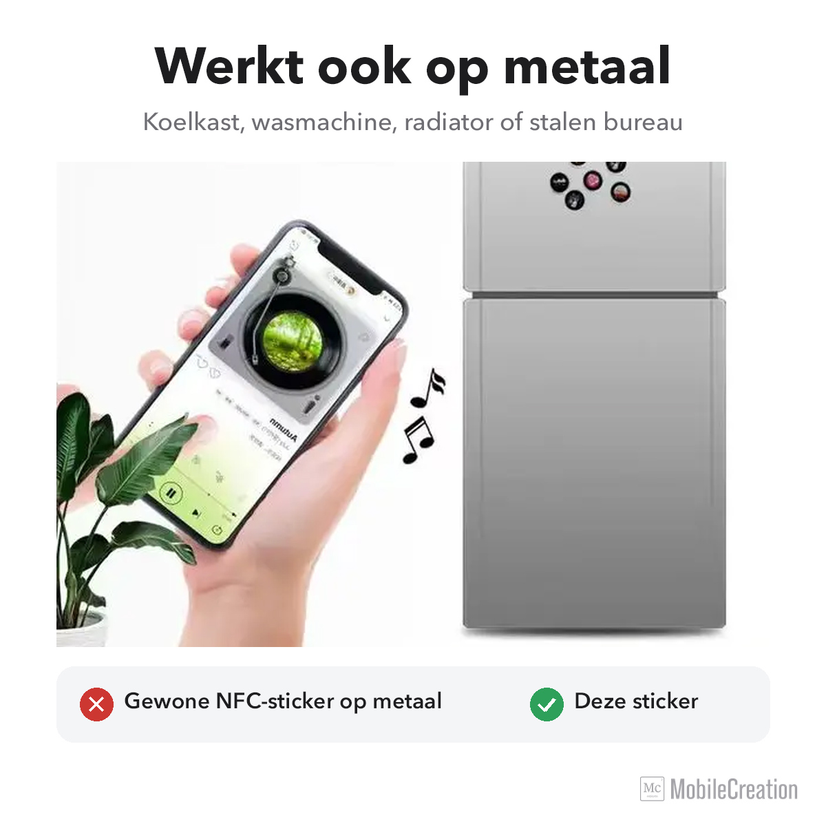 NFC-sticker werkt ook op metaal, zoals een koelkast