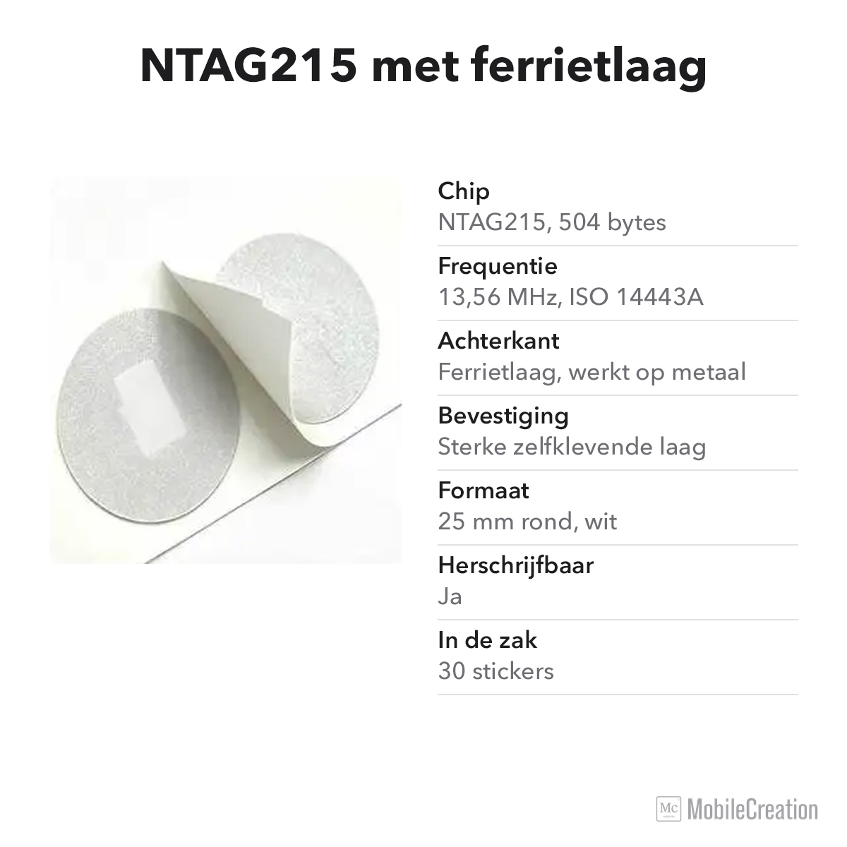 NTAG215 met ferrietlaag: specificaties