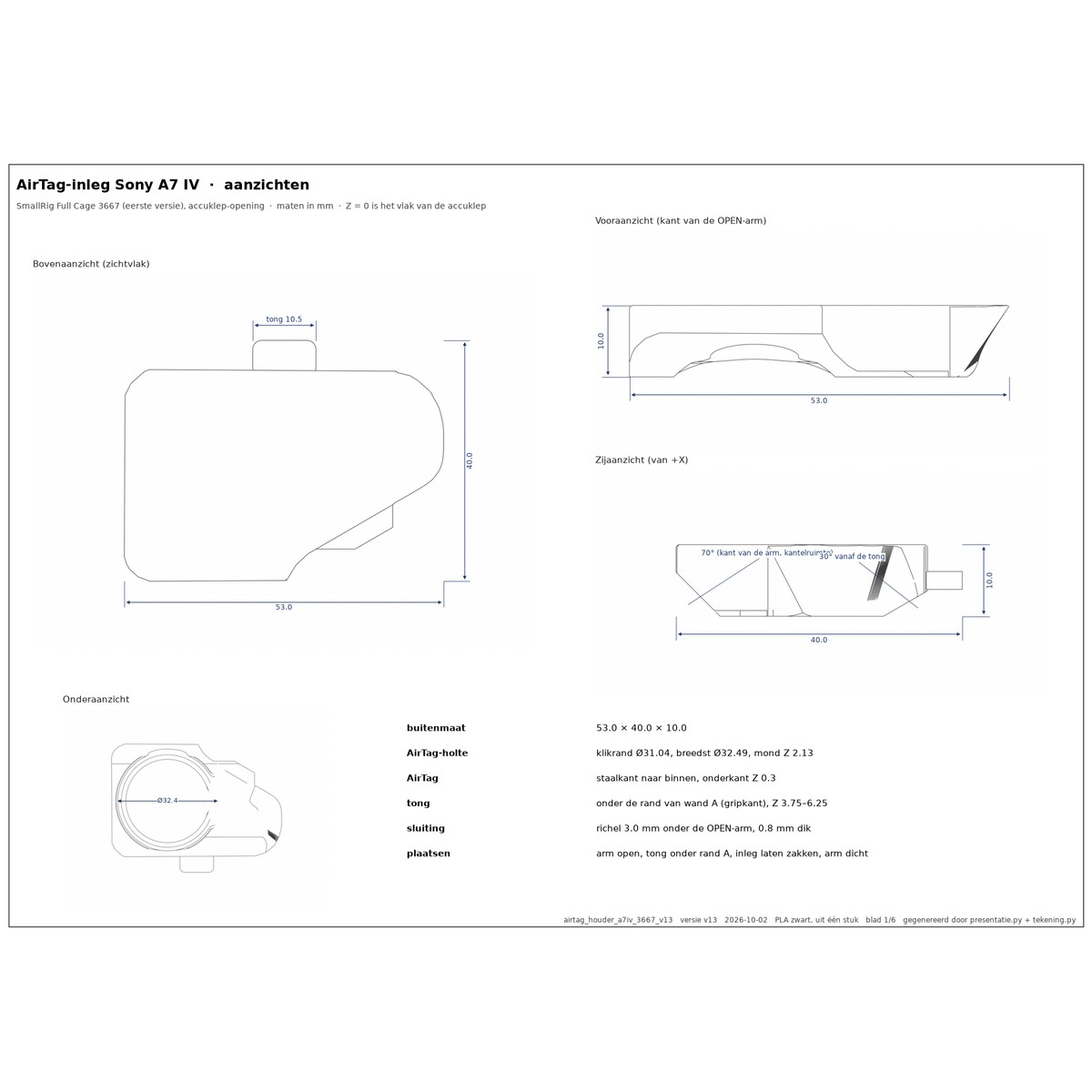 Technische tekening met maten
