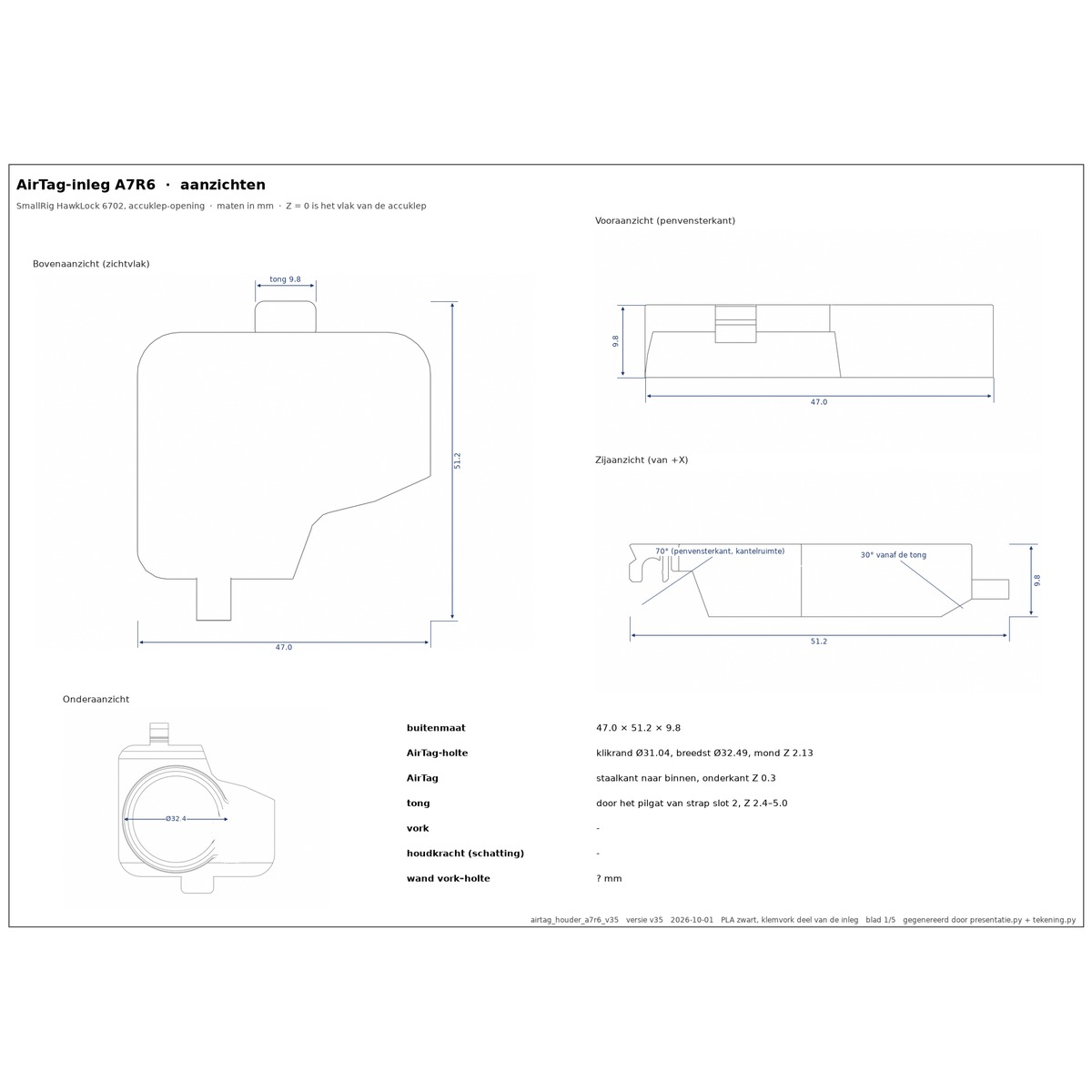 Technische tekening met maten