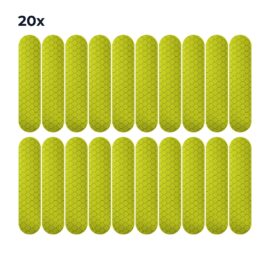 Set van 20 fluorgele reflecterende fietsstickers op zuiver witte achtergrond