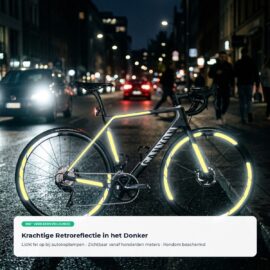Krachtige retroreflectie in het donker op fietswielen en frame bij autokoplampen