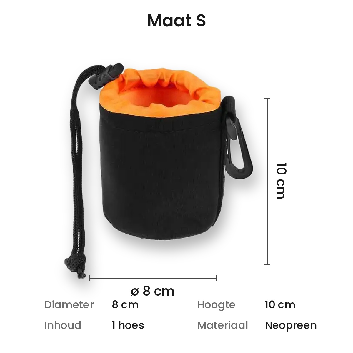 Afmetingen lenshoes maat S: diameter 8 cm, hoogte 10 cm